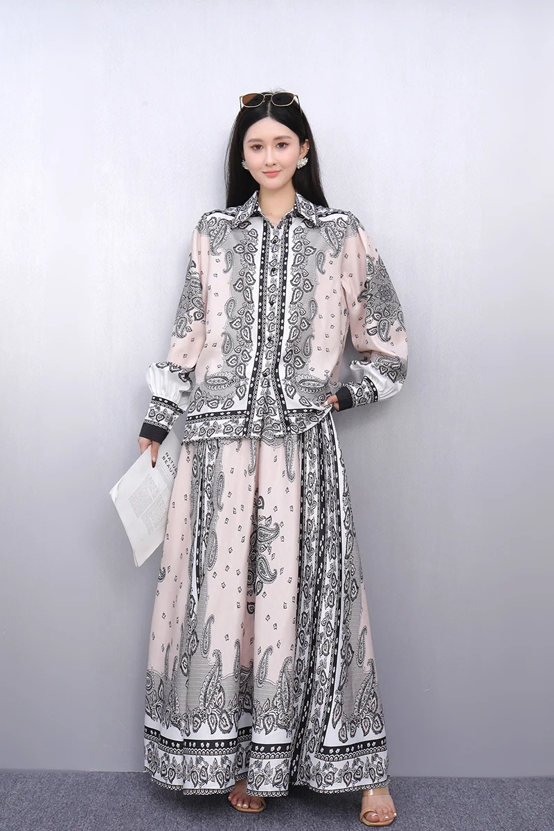 2025 Spring Summer New Fashion Printed Long Sleeve Shirts Top Women Loose Long Skirts Two-piece Set Female J1029
2025 Spring Summer New Fashion Printed Long Sleeve Shirts Top Women Loose Long Skirts Two-piece Set Female J1029