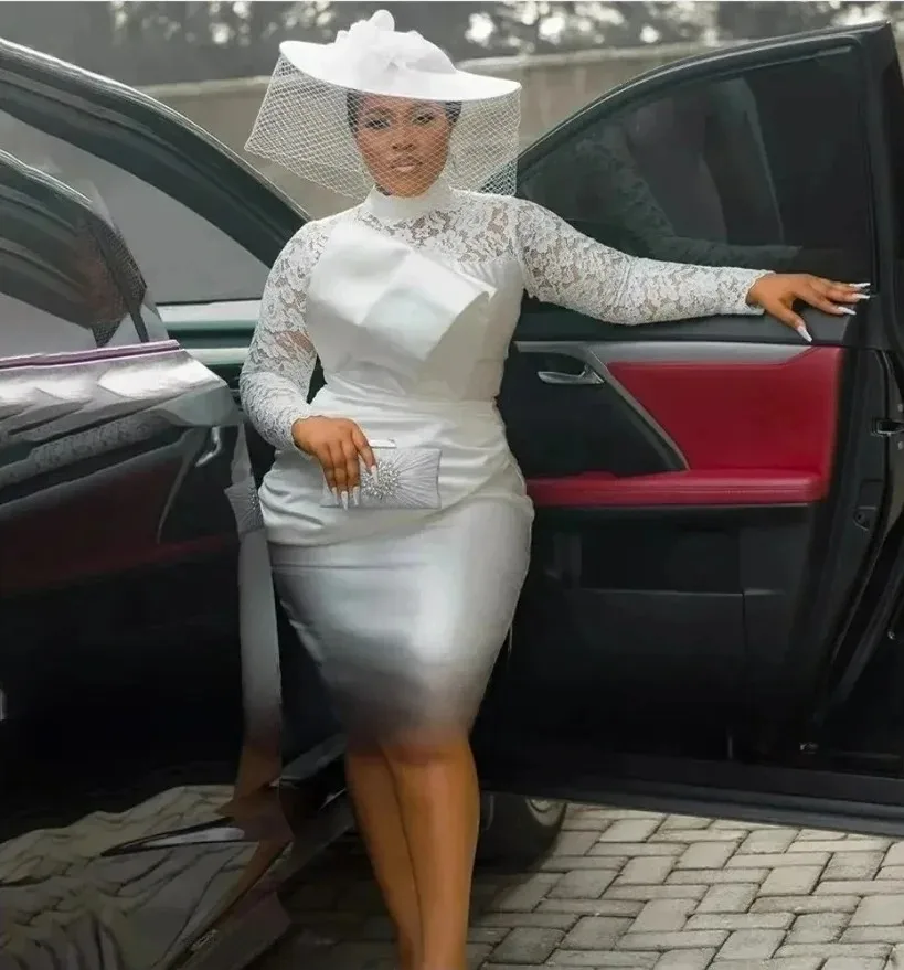 2025 Simple Short Sheath Wedding Dress Lace Long Sleeves African Satin Bridal Bride Formal Gowns Vestidos De Noiva
2025 Simple Short Sheath Wedding Dress Lace Long Sleeves African Satin Bridal Bride Formal Gowns Vestidos De Noiva