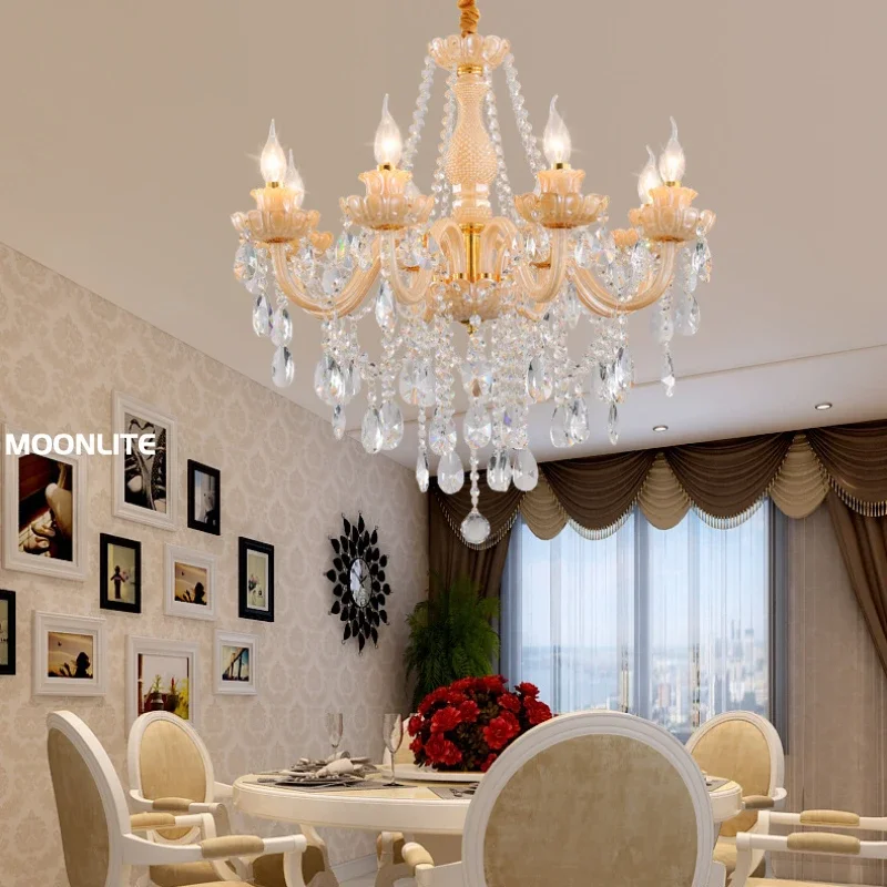 Modern Champagne LED Crystal Chandelier Lights for Living Room Fixture Indoor Pendant Lamp with Lampshade E14 Socket
Modern Champagne LED Crystal Chandelier Lights for Living Room Fixture Indoor Pendant Lamp with Lampshade E14 Socket
