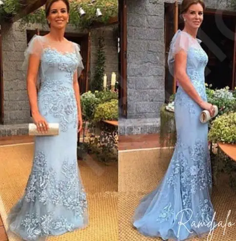 Elegant Powder Blue Mother of the Bride Dress Mermaid Silhouette Floral Lace Sheer Cap Sleeve Formal Garden and Outdoor Weddings
Elegant Powder Blue Mother of the Bride Dress Mermaid Silhouette Floral Lace Sheer Cap Sleeve Formal Garden and Outdoor Weddings