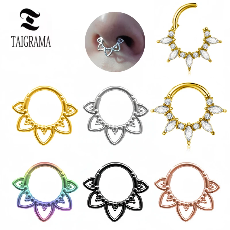 Stainless Steel Nose Ring CZ Hinged Septum Clicker Nose Hoop Rings Flowers Nose Ring for Women Cartilage Piercing body Jewelry
Stainless Steel Nose Ring CZ Hinged Septum Clicker Nose Hoop Rings Flowers Nose Ring for Women Cartilage Piercing body Jewelry