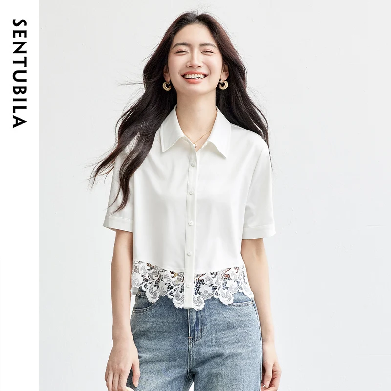 SENTUBILA Women's Shirt Summer 2025 Commuter Blouse Lapel Short Sleeve Crop Top Delicate Lace Trim Contrast Splicing 152CA1606
SENTUBILA Women's Shirt Summer 2025 Commuter Blouse Lapel Short Sleeve Crop Top Delicate Lace Trim Contrast Splicing 152CA1606