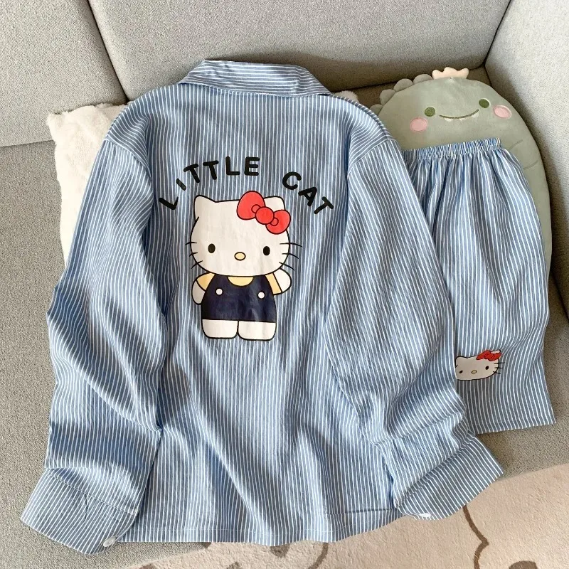 Girls' Korean version of Hello Kitty striped pajamas, spring and autumn loungewear set, Sanrio cartoon pajamas two-piece set
Girls' Korean version of Hello Kitty striped pajamas, spring and autumn loungewear set, Sanrio cartoon pajamas two-piece set