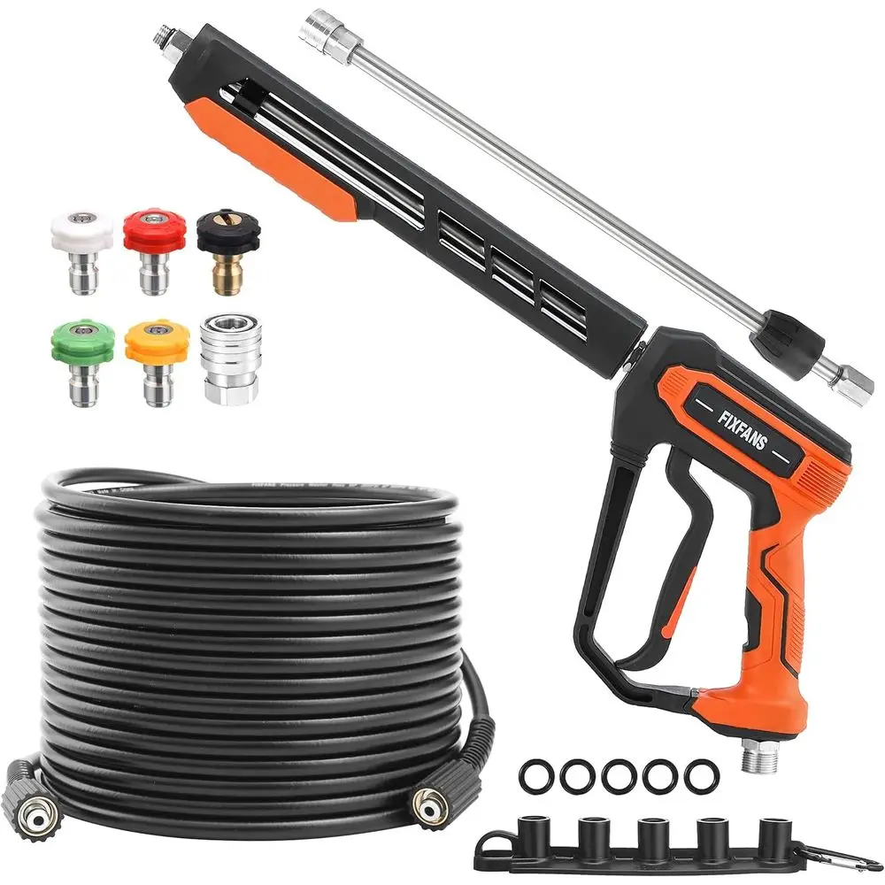 50ft High-Pressure Washer Hose Kit with Extension Wand and 5 Nozzle Tips, M22 Fitting
50ft High-Pressure Washer Hose Kit with Extension Wand and 5 Nozzle Tips, M22 Fitting