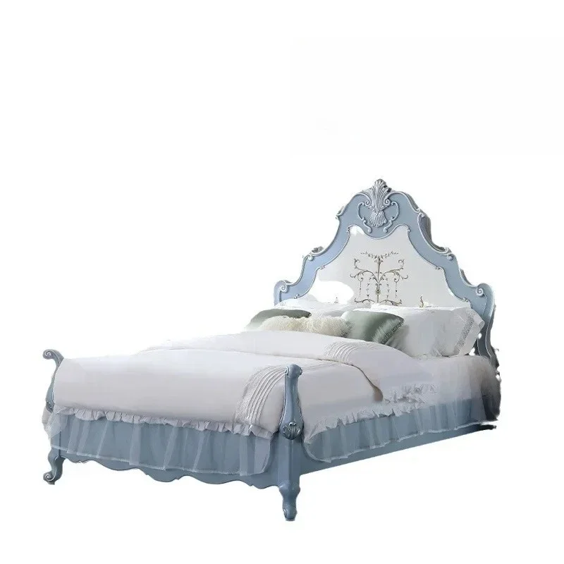 Italian sky blue solid wood double bed English three-color painted European bedroom bed
Italian sky blue solid wood double bed English three-color painted European bedroom bed