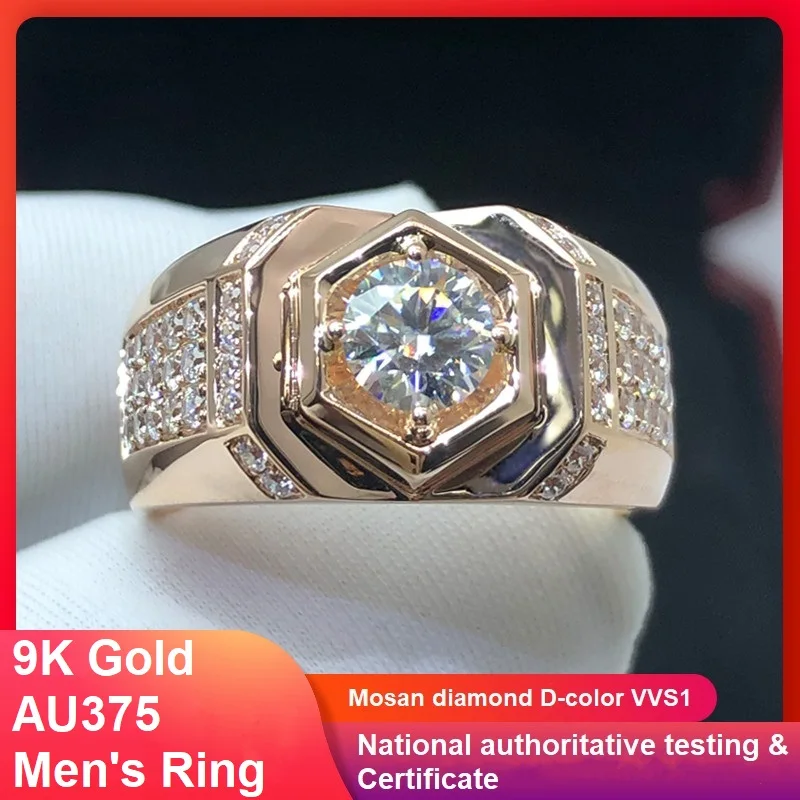 9K Gold Men's Ring Round Mosan Diamond D-color VVS1 ring Wedding/Engagement/Festival/Banquet/Valentine's Gift
9K Gold Men's Ring Round Mosan Diamond D-color VVS1 ring Wedding/Engagement/Festival/Banquet/Valentine's Gift