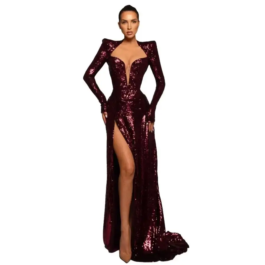Sequin Evening Dress Women Wedding Guest vestido fiesta mujer Long Sleeve Party Dresses Elegant Slit Vestido De Novia Customized
Sequin Evening Dress Women Wedding Guest vestido fiesta mujer Long Sleeve Party Dresses Elegant Slit Vestido De Novia Customized