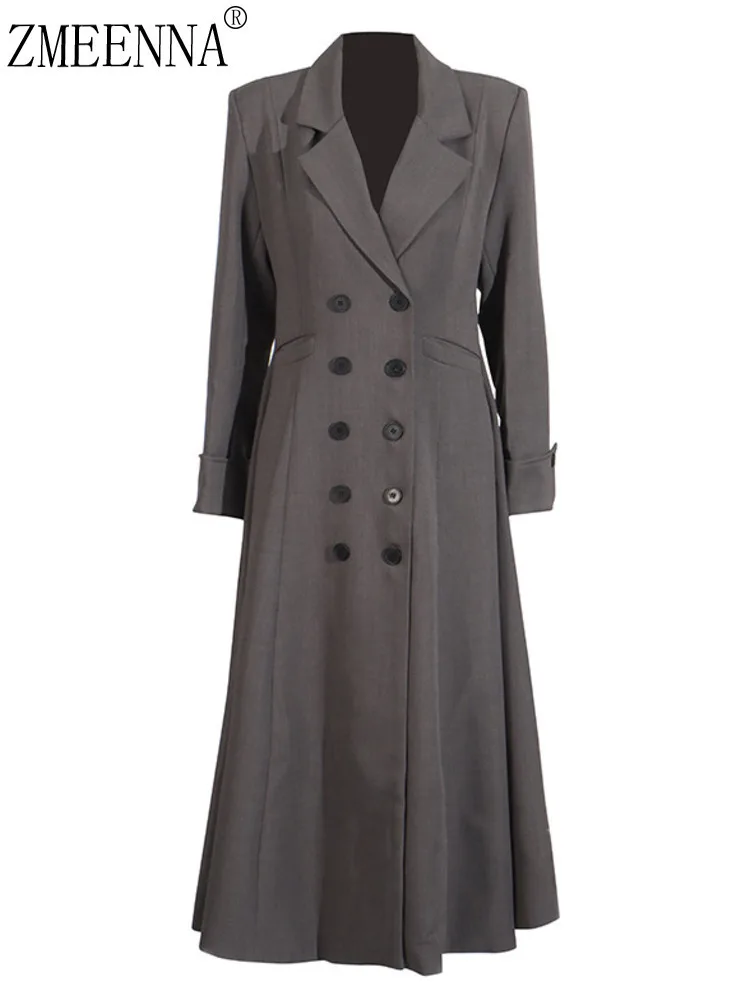 ZMEENNA Women's Grey Long Trench Coat With Double Breasted Design And Notched Lapel Elegant Full Length Stylish Outerwear ZM700
ZMEENNA Women's Grey Long Trench Coat With Double Breasted Design And Notched Lapel Elegant Full Length Stylish Outerwear ZM700