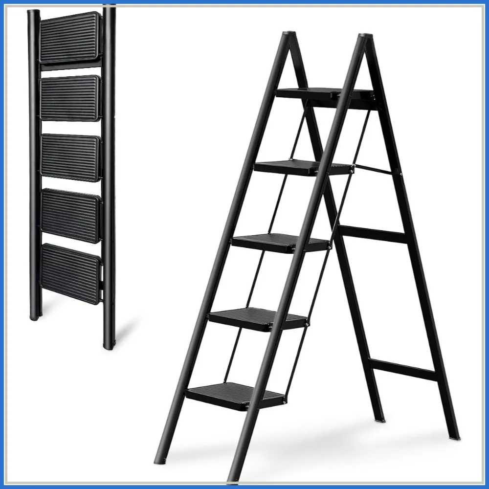 5-Step Folding Ladder, Heavy Duty 330Lbs Capacity, Anti-Slip Step Stool for Home Kitchen, Space-Saving Tall Ladder for Adults
5-Step Folding Ladder, Heavy Duty 330Lbs Capacity, Anti-Slip Step Stool for Home Kitchen, Space-Saving Tall Ladder for Adults