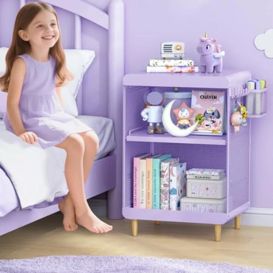 Nightstand for Girls, Metal Bedside Table with 4 Hooks and Hanging Basket, 3-Tier Storage Shelf, Toddler Night Stand for Bedroo
Nightstand for Girls, Metal Bedside Table with 4 Hooks and Hanging Basket, 3-Tier Storage Shelf, Toddler Night Stand for Bedroo