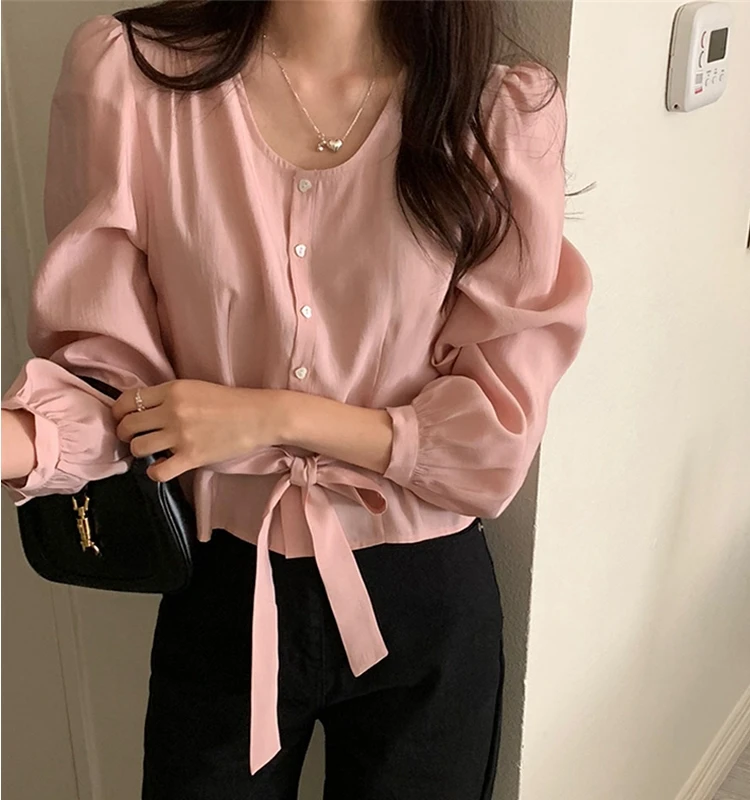 Chic Early Spring round Neck Belted Waist Women's Long Sleeve Shirt Sweet Style Pure Color Short Length Button Door Lantern S...
Chic Early Spring round Neck Belted Waist Women's Long Sleeve Shirt Sweet Style Pure Color Short Length Button Door Lantern S...