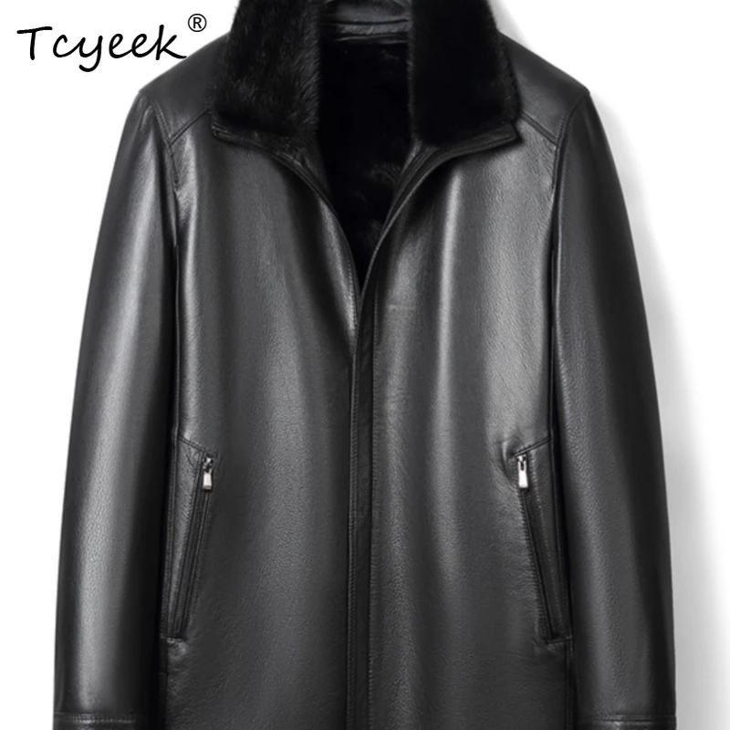 Tcyeek Натуральная козья кожа Норковая внутренняя подкладка Осень Зима Модная черная мужская куртка из натуральной кожи Chaqueta Cuero Hombre 가죽 자켓 
Tcyeek Натуральная козья кожа Норковая внутренняя подкладка Осень Зима Модная черная мужская куртка из натуральной кожи Chaqueta Cuero Hombre 가죽 자켓