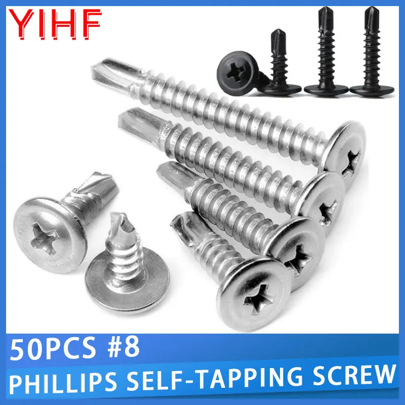 50pcs #8 Phillips Self-tapping Screw for Wood Sheet Metal 410 Stainless Steel Self Tapping Screw Woodworking Self Drilling Screw
50pcs #8 Phillips Self-tapping Screw for Wood Sheet Metal 410 Stainless Steel Self Tapping Screw Woodworking Self Drilling Screw
