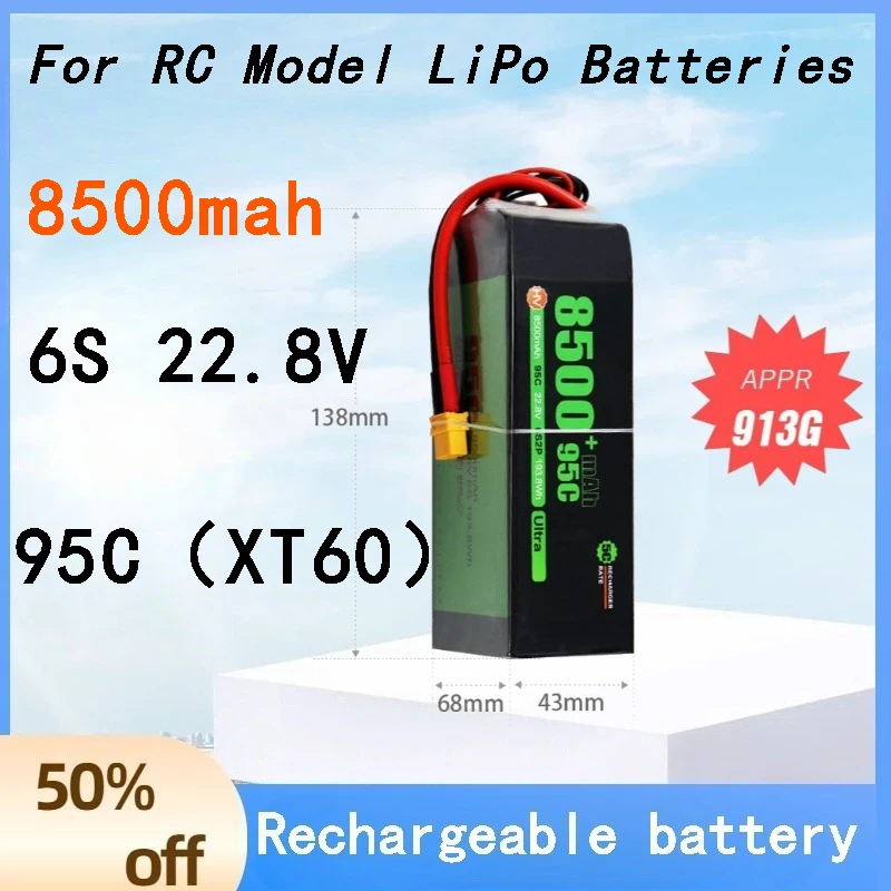 High Rate 95C 8500mAh 6S 22.8V Rechargeable LiPo Battery for RC Model LiPo Batteries High-Performance
High Rate 95C 8500mAh 6S 22.8V Rechargeable LiPo Battery for RC Model LiPo Batteries High-Performance