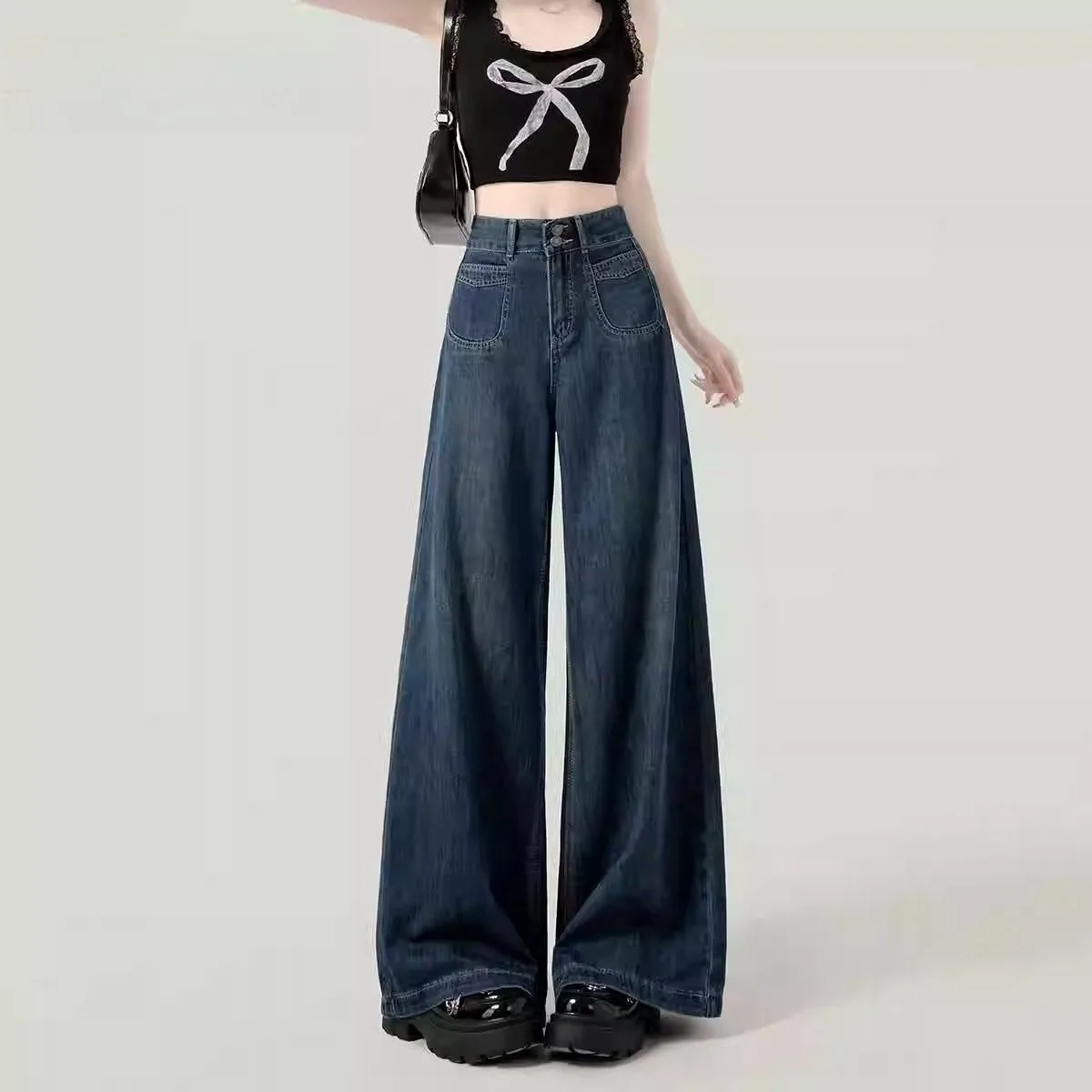 2026 New Dark Blue High-waisted Wide-leg Jeans Women's Loose Straight Denim Pants Casual Female Baggy Trousers
2026 New Dark Blue High-waisted Wide-leg Jeans Women's Loose Straight Denim Pants Casual Female Baggy Trousers