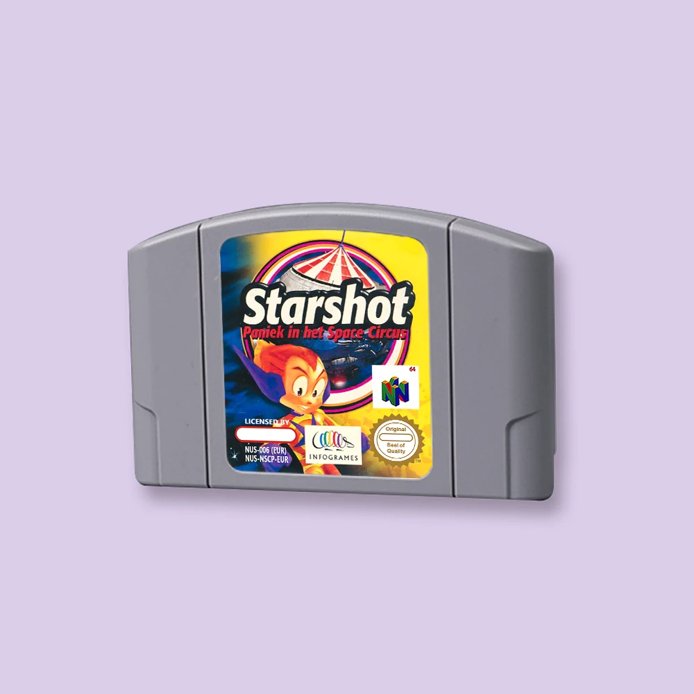 for Starshot - Space Circus Fever 64bit game card for EUR PAL version N64 video game console English language
for Starshot - Space Circus Fever 64bit game card for EUR PAL version N64 video game console English language