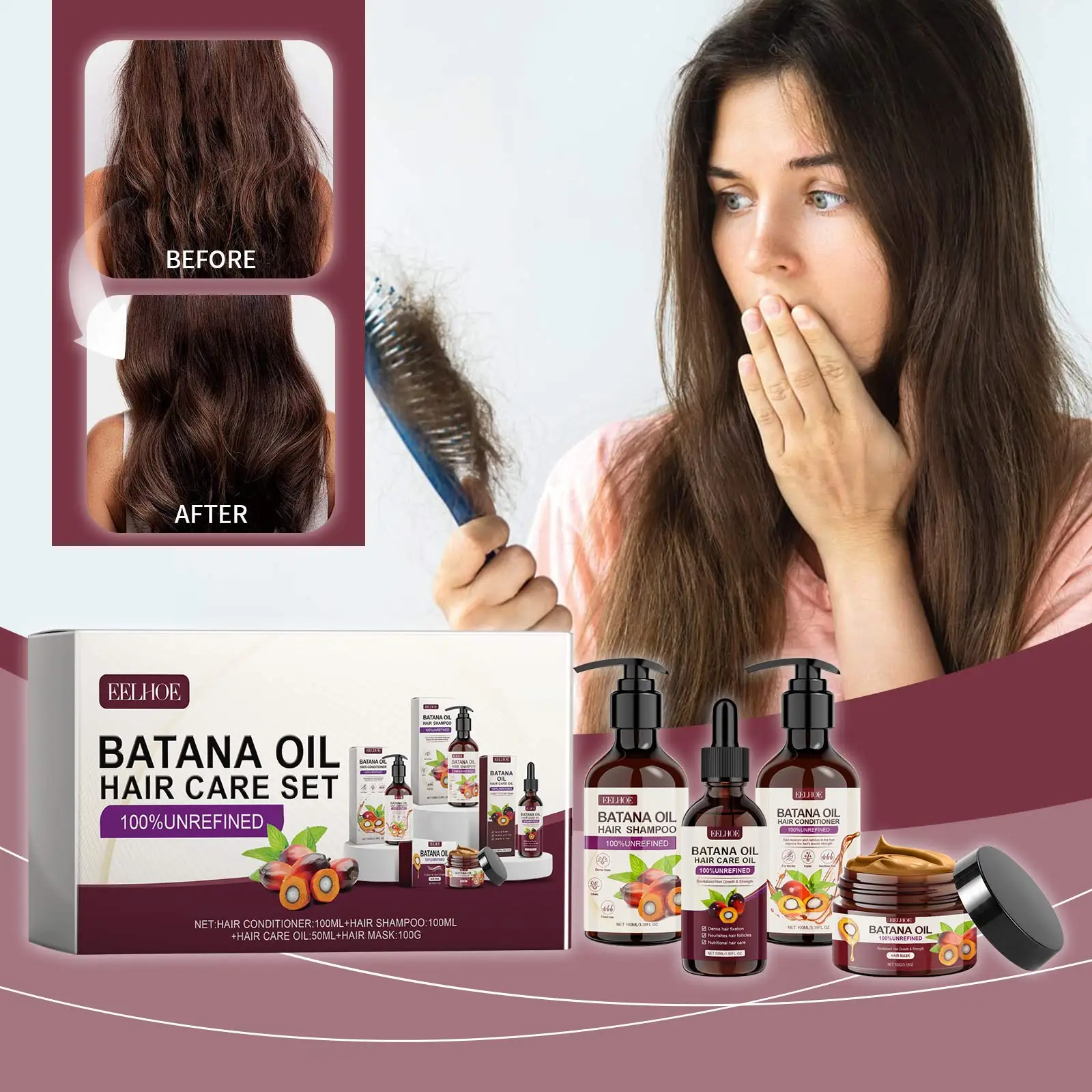 Hair Care Set Shampoo Conditioner Hair Mask Repair Oil Nourish Smooth Frizz Dry Damaged Hairs Treatment Moisturizing Silky Soft
Hair Care Set Shampoo Conditioner Hair Mask Repair Oil Nourish Smooth Frizz Dry Damaged Hairs Treatment Moisturizing Silky Soft