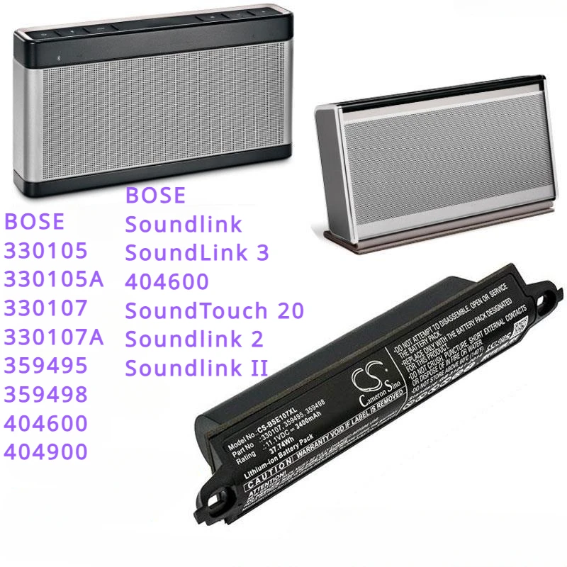 3400mAh Battery for BOSE 404600, Soundlink, Soundlink 2, SoundLink 3, Soundlink II, SoundTouch 20
3400mAh Battery for BOSE 404600, Soundlink, Soundlink 2, SoundLink 3, Soundlink II, SoundTouch 20