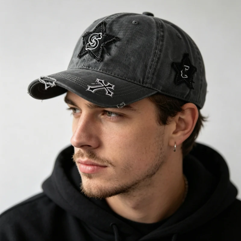 Vintage Y2K Style unisex Baseball Cap with Frayed Star and Cross Patches soft crown dad hats for women and men
Vintage Y2K Style unisex Baseball Cap with Frayed Star and Cross Patches soft crown dad hats for women and men