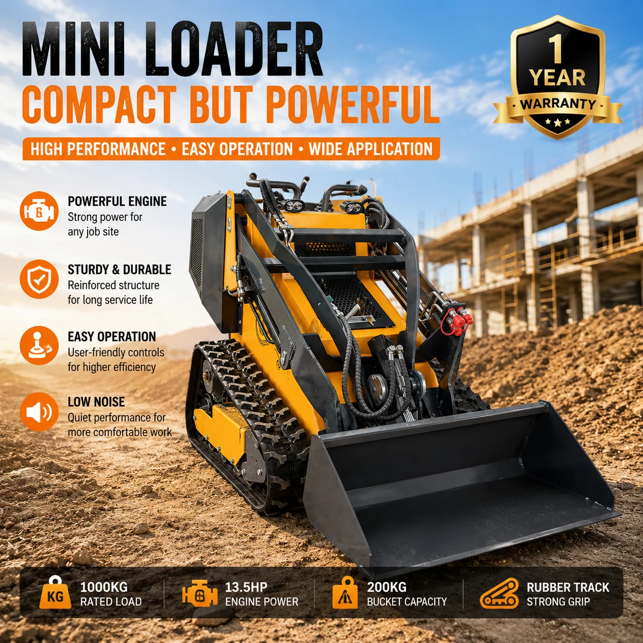 Mini Track Loader Skid Steer Crawler Loader Hydraulic Compact Loader with Rubber Track Bucket Attachment for Farm Construction
Mini Track Loader Skid Steer Crawler Loader Hydraulic Compact Loader with Rubber Track Bucket Attachment for Farm Construction