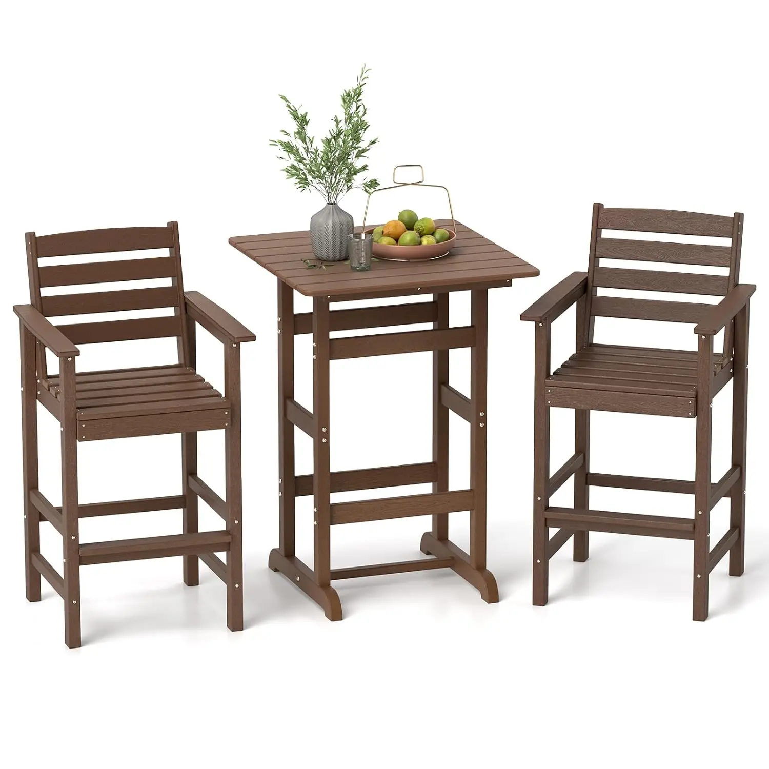 3-Piece Patio HDPE Bar Set, 2 Bar Height Adirondack Armchairs w/Square High-Top Table, Weatherproof Bistro Furniture, Custom
3-Piece Patio HDPE Bar Set, 2 Bar Height Adirondack Armchairs w/Square High-Top Table, Weatherproof Bistro Furniture, Custom