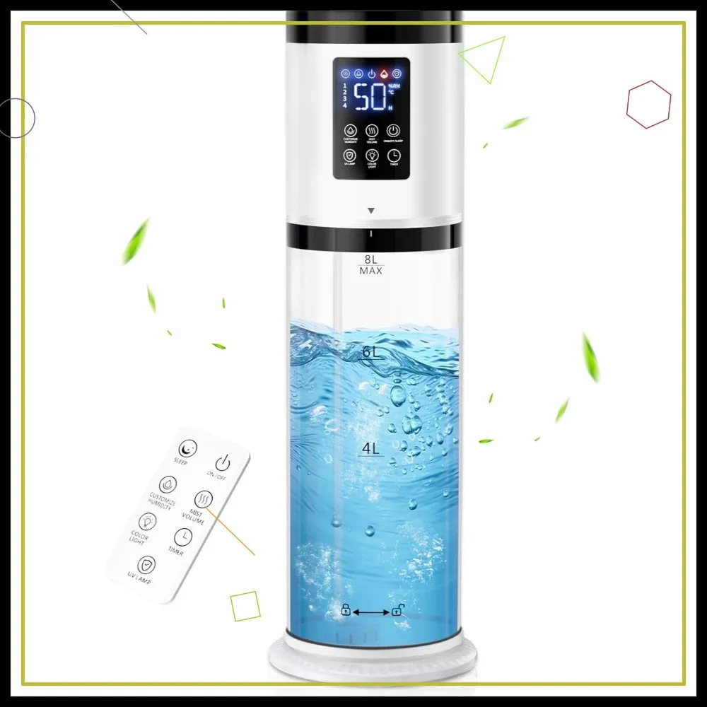 8L Humidifier for Bedroom, 30dB Quiet, 500ft² Coverage, 60H Runtime, Top Fill, 3-in-1 with Diffuser & Light
8L Humidifier for Bedroom, 30dB Quiet, 500ft² Coverage, 60H Runtime, Top Fill, 3-in-1 with Diffuser & Light