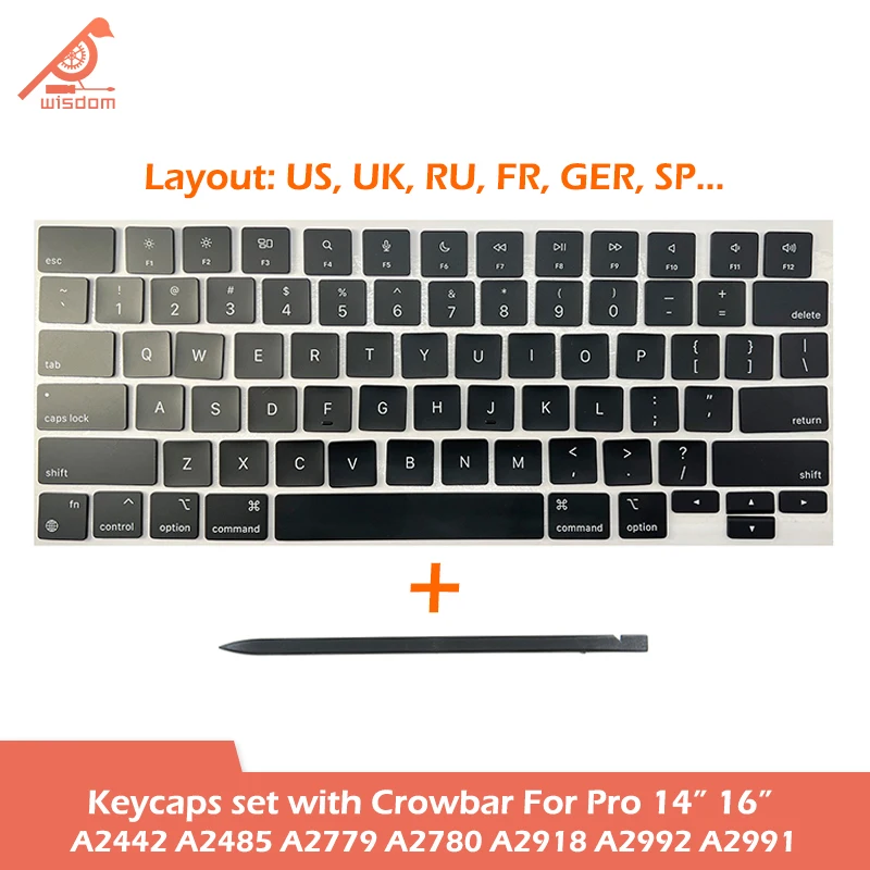 Laptop A2442 A2485 A2779 A2780 A2918 A2992 A2991 Keycaps Keys Key Cap Set for Macbook Pro M1 M2 M3 14" 16" Keyboard Repair
Laptop A2442 A2485 A2779 A2780 A2918 A2992 A2991 Keycaps Keys Key Cap Set for Macbook Pro M1 M2 M3 14" 16" Keyboard Repair