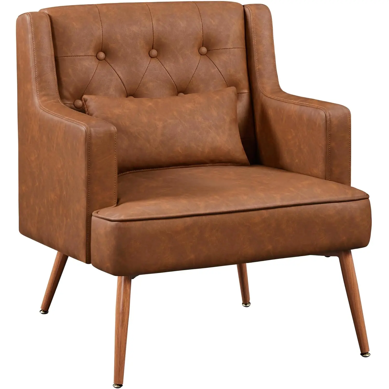 Accent Chair, Living Room Chairs Mid Century PU Leather Armchair Lumbar Pillow, Comfy Upholstered Reading Chair Wood, Customized
Accent Chair, Living Room Chairs Mid Century PU Leather Armchair Lumbar Pillow, Comfy Upholstered Reading Chair Wood, Customized