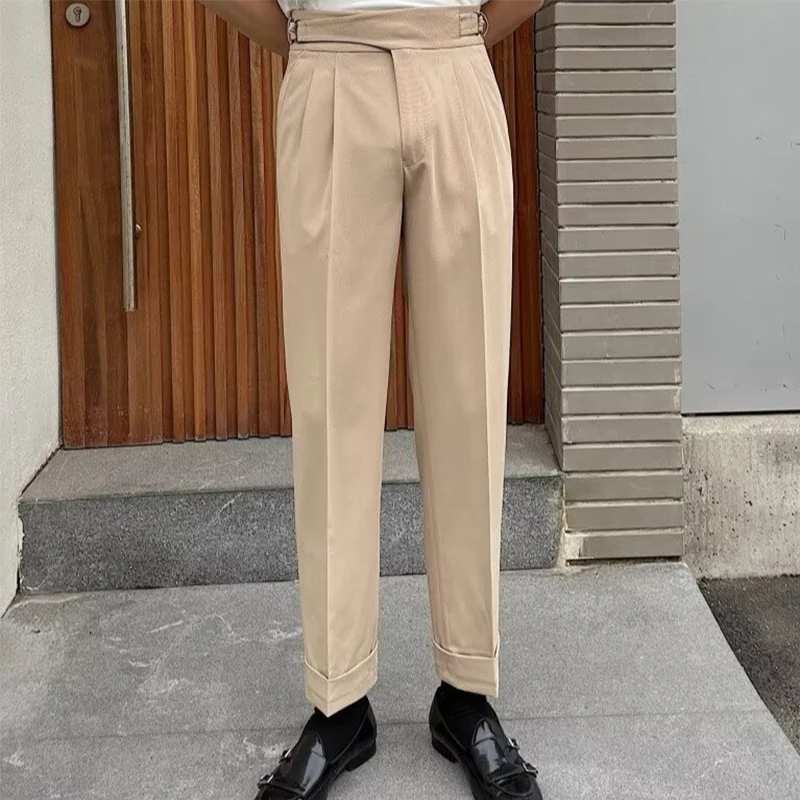 2025 Spring Casual Pants Mens Solid Color Pleated Slim Fit Suit Trousers For Men Fashionable Belt-up High Waist Design Trousers
2025 Spring Casual Pants Mens Solid Color Pleated Slim Fit Suit Trousers For Men Fashionable Belt-up High Waist Design Trousers