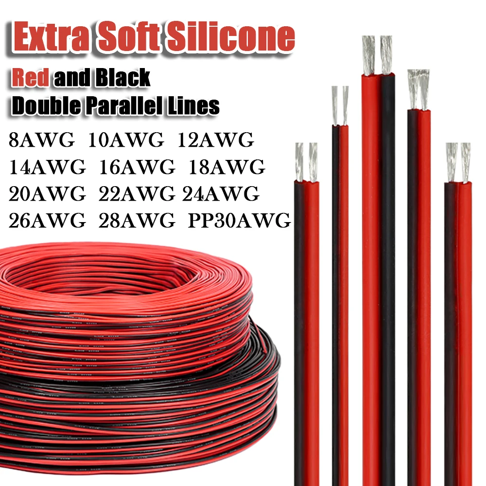 Super Soft 2Pin Red & Black Silicone Cable 30awg 28awg 26 24 22 20 18 16 14 12awg 10awg 8awg High Temperature Tinned Copper Wire
Super Soft 2Pin Red & Black Silicone Cable 30awg 28awg 26 24 22 20 18 16 14 12awg 10awg 8awg High Temperature Tinned Copper Wire