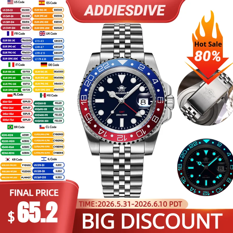 ADDIESDIVE Top Brand Stainless Steel GMT Men Quartz Watch Super Luminous AD2050 Reloj Hombre 200M Waterproof Luxury Dive Watches
ADDIESDIVE Top Brand Stainless Steel GMT Men Quartz Watch Super Luminous AD2050 Reloj Hombre 200M Waterproof Luxury Dive Watches
