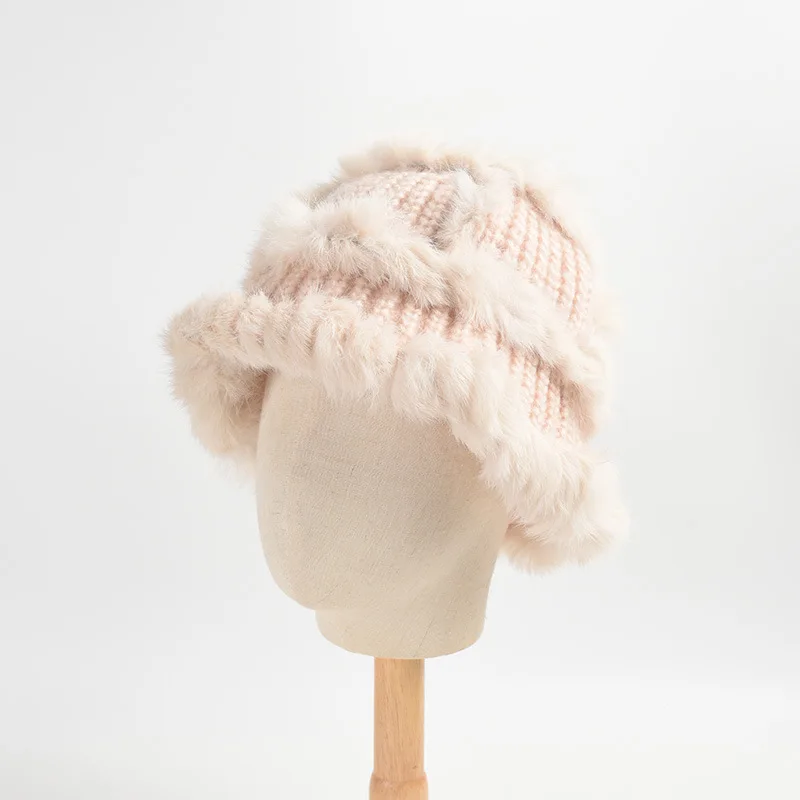 New Solid Color Winter Bucket Hat for Women, Korean Style Warm Knitted Hat with Real Rabbit Fur
New Solid Color Winter Bucket Hat for Women, Korean Style Warm Knitted Hat with Real Rabbit Fur