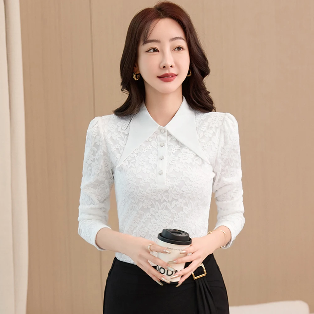 Long sleeved lace shirt for spring and autumn, high-end fashion, plus size, slim fit casual shirt, lapel top
Long sleeved lace shirt for spring and autumn, high-end fashion, plus size, slim fit casual shirt, lapel top