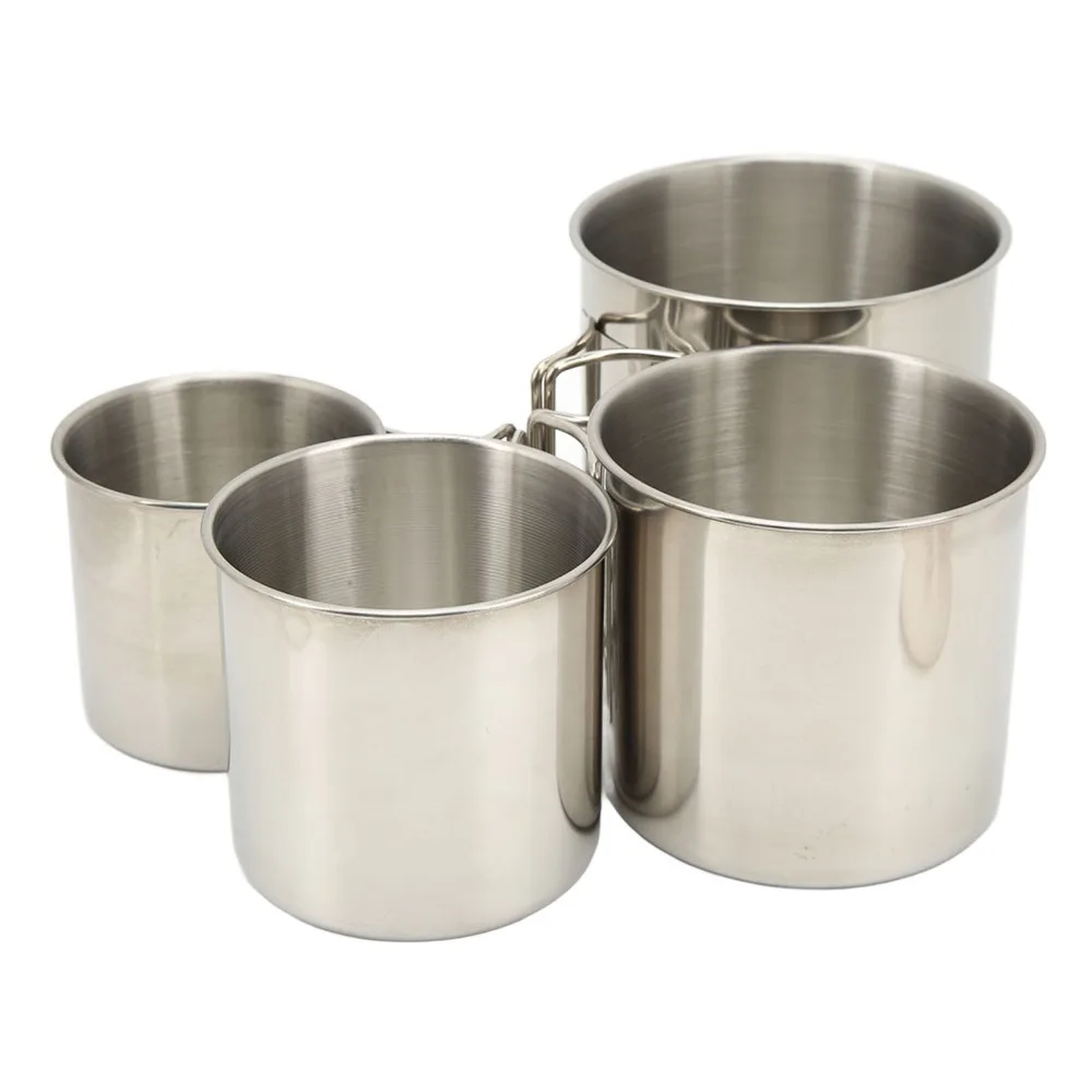 4 Pcs Durable Stainless Steel Camping Cups With Folding Handle Silver Campfire Cup Camping Coffee Mug Hiking
4 Pcs Durable Stainless Steel Camping Cups With Folding Handle Silver Campfire Cup Camping Coffee Mug Hiking
