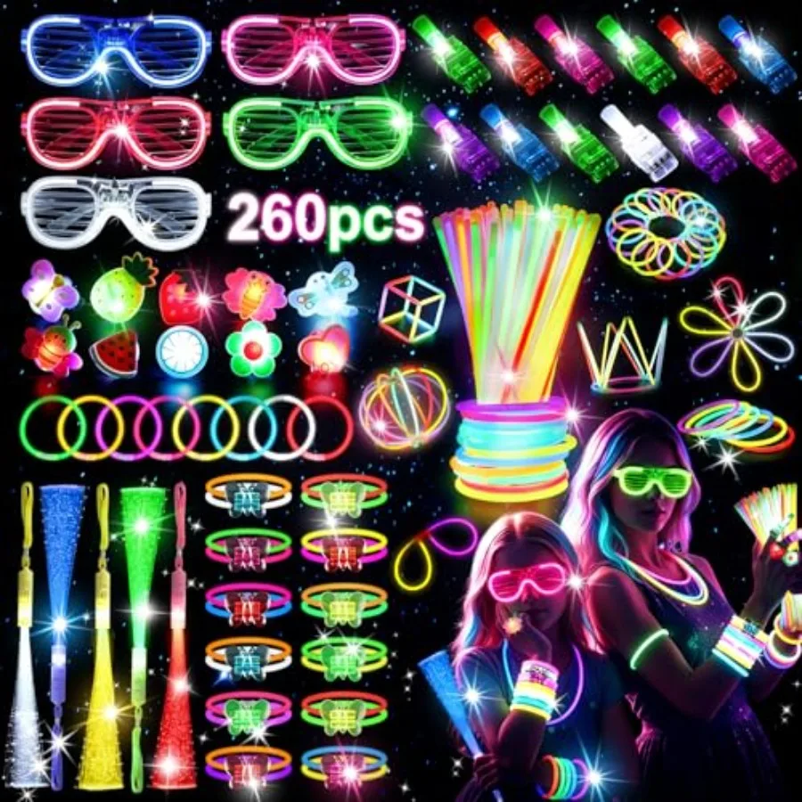 260PCS Glow in the Dark Party plies for Adults, Light up Party Favors with LED Glasses Glow Sticks Bulk Finger Lights Light up
260PCS Glow in the Dark Party plies for Adults, Light up Party Favors with LED Glasses Glow Sticks Bulk Finger Lights Light up
