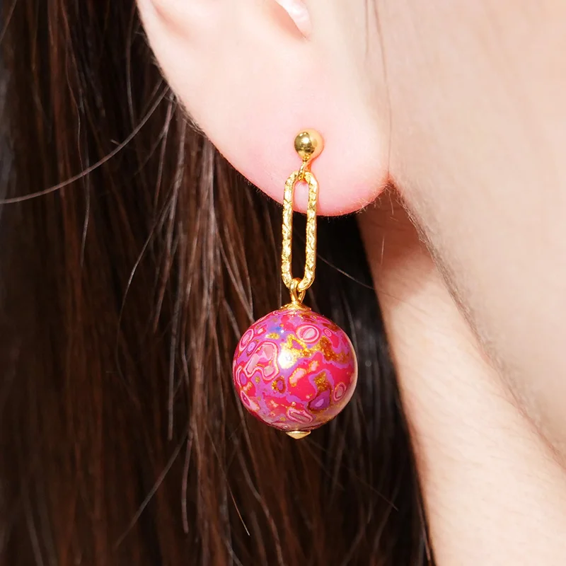 Purple gold beads shape girls pendant earrings high quality copper electric gold plated
Purple gold beads shape girls pendant earrings high quality copper electric gold plated