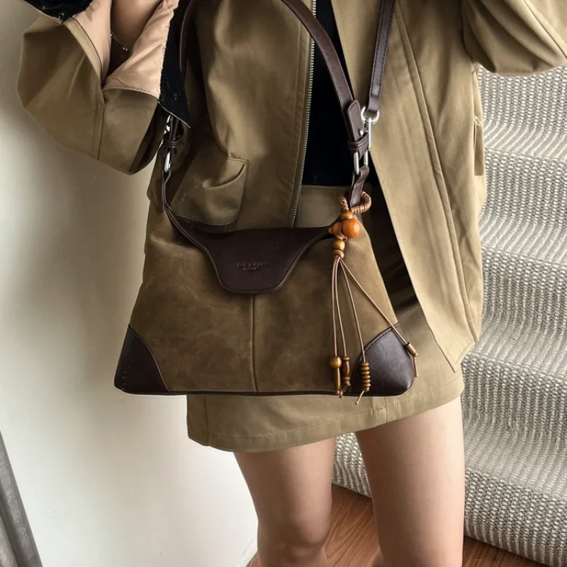 Women's Vintage Suede & Leather Hobo Shoulder Bag with Wood Bead for Daily Office Streetwear, Weekend Travel, Shopping & Errands
Women's Vintage Suede & Leather Hobo Shoulder Bag with Wood Bead for Daily Office Streetwear, Weekend Travel, Shopping & Errands