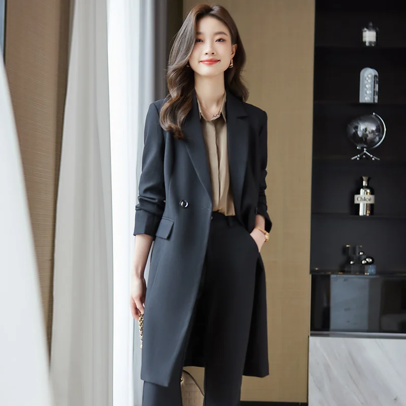 High-End Women's Black Mid-Length Trench Coat Set with Pants Professional Business Attire for Autumn Winter
High-End Women's Black Mid-Length Trench Coat Set with Pants Professional Business Attire for Autumn Winter