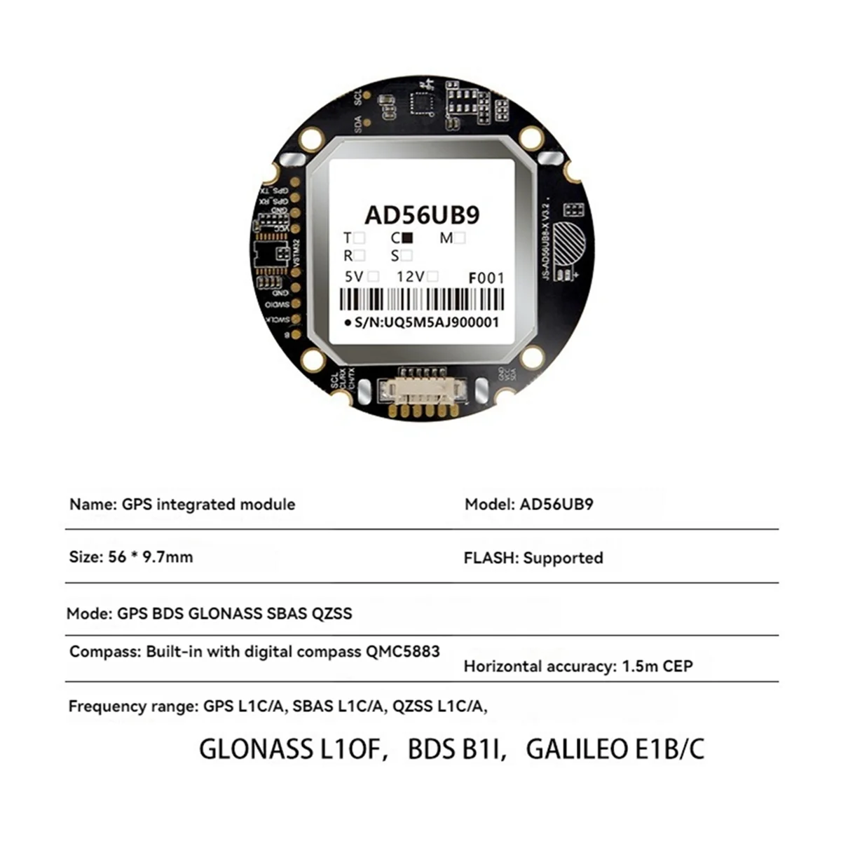 AD56UB9 GPS-модуль для Beidou + GPS, четырехрежимный модуль позиционирования, встроенный электронный компас для управления полетом FPV
AD56UB9 GPS-модуль для Beidou + GPS, четырехрежимный модуль позиционирования, встроенный электронный компас для управления полетом FPV