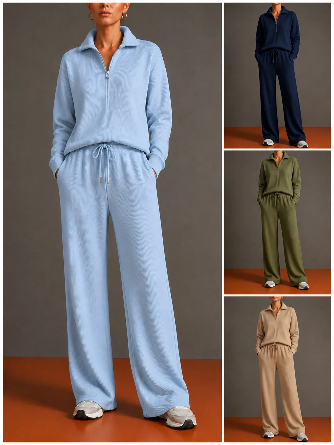 Women's 2 Piece Half-zipper Sweatshirt Wide Leg Sweatpants Casual Simple Commuting Suit Women Solid Color Casual Outfits
Women's 2 Piece Half-zipper Sweatshirt Wide Leg Sweatpants Casual Simple Commuting Suit Women Solid Color Casual Outfits