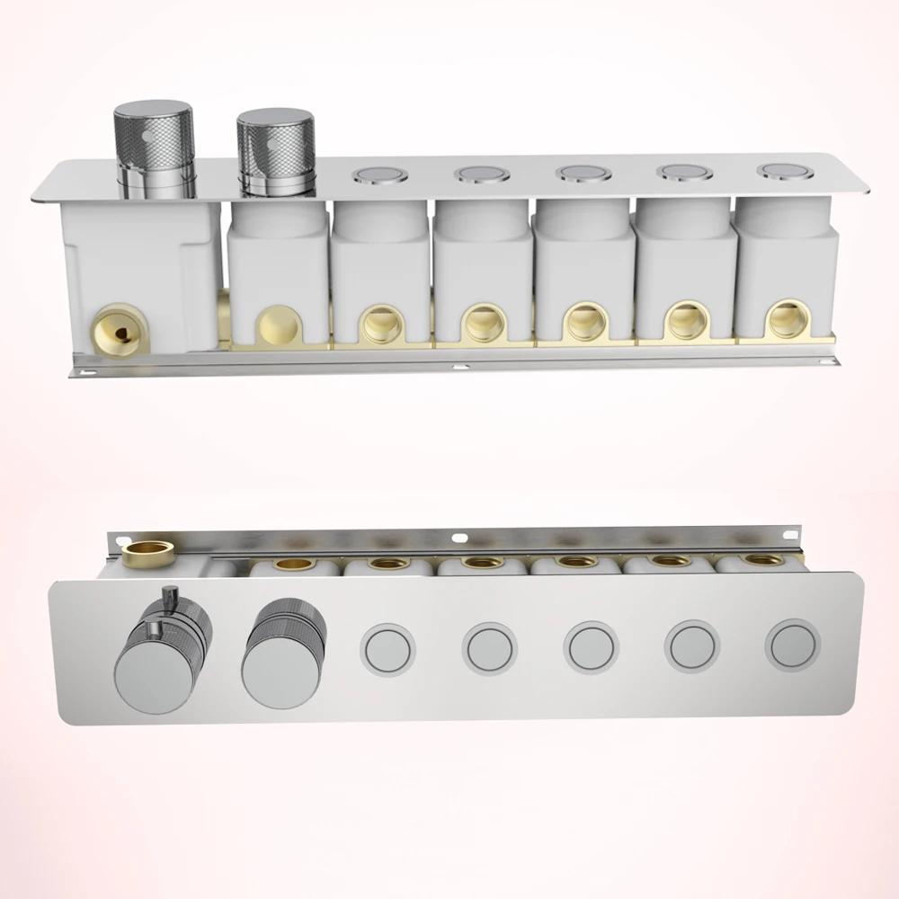 Concealed Thermostatic regulating flow rate Shower System Button Mixer Chrome Brass 5 Ways Bathroom Faucet Recessed Wall Valve
Concealed Thermostatic regulating flow rate Shower System Button Mixer Chrome Brass 5 Ways Bathroom Faucet Recessed Wall Valve