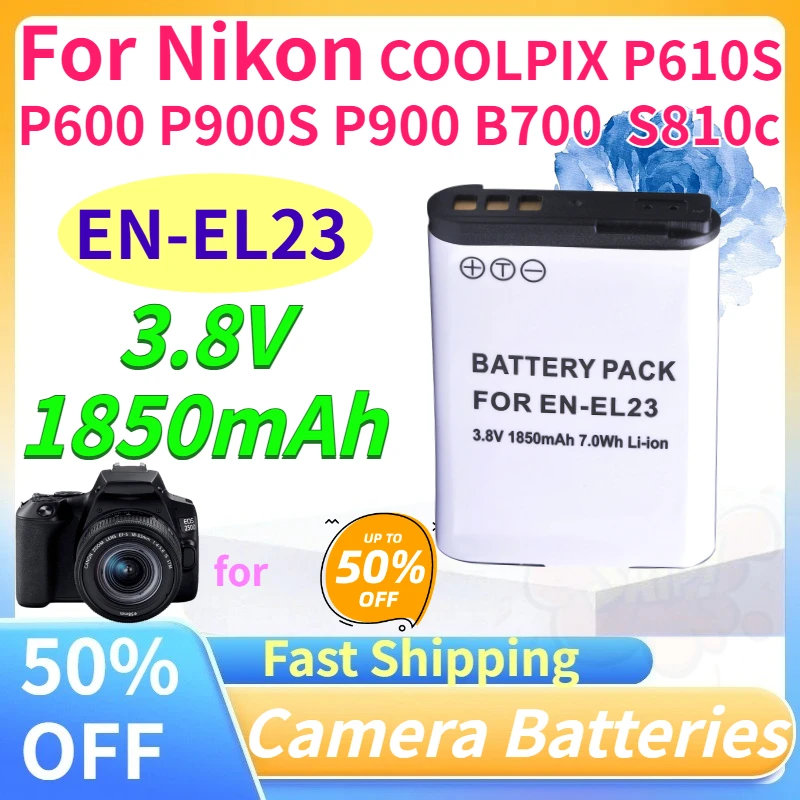 1850mAh EN-EL23 Battery for Nikon COOLPIX P610S P600 P900S P900 B700 S810c 3.8V Camera Battery with Type C Port USB Charger
1850mAh EN-EL23 Battery for Nikon COOLPIX P610S P600 P900S P900 B700 S810c 3.8V Camera Battery with Type C Port USB Charger