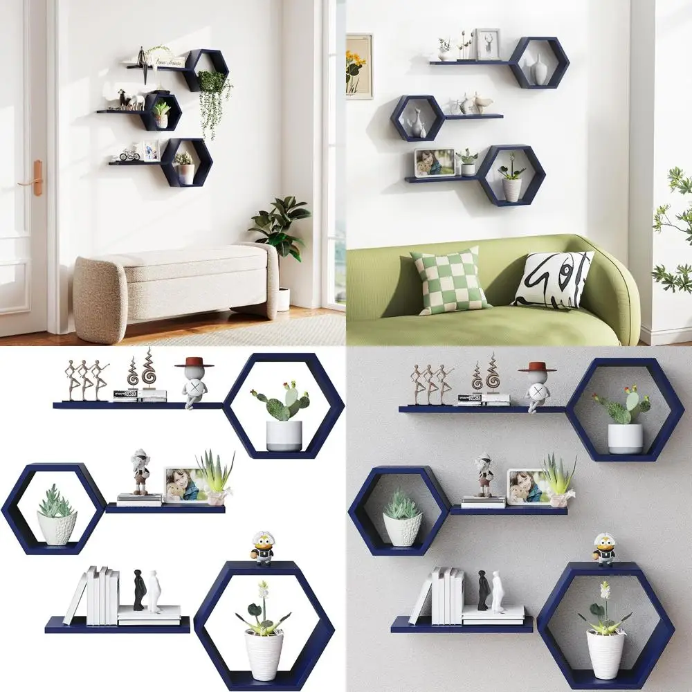 Set of 6 Pine Hexagon Floating Shelves - Wall Mounted Display for Photos, Plants, and Decor in Navy Blue
Set of 6 Pine Hexagon Floating Shelves - Wall Mounted Display for Photos, Plants, and Decor in Navy Blue