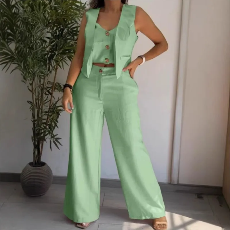2025 Office Elegant 2 Pieces Sets Womens Outfits Button Decor V Neck Sleeveless Tank Top Casual Plain Loose Fit Pants Set Women
2025 Office Elegant 2 Pieces Sets Womens Outfits Button Decor V Neck Sleeveless Tank Top Casual Plain Loose Fit Pants Set Women
