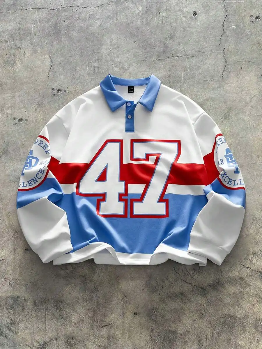 Мужская рубашка-поло с длинным рукавом и графическим принтом, оверсайз, бело-сине-красная
Мужская рубашка-поло с длинным рукавом и графическим принтом, оверсайз, бело-сине-красная