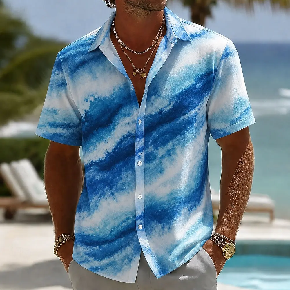 Men's Spring Summer Casual Shirt, Blue & White Tie-Dye Wave Print Tops for Daily Street Holiday Beach Dating & Leisure Outfit
Men's Spring Summer Casual Shirt, Blue & White Tie-Dye Wave Print Tops for Daily Street Holiday Beach Dating & Leisure Outfit