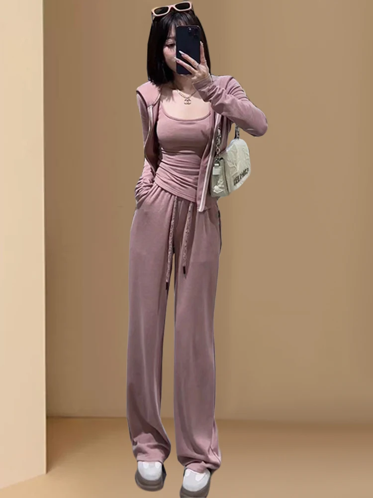 Casual Long Sleeve Hooded Open Cardigan Vest Jacket Set Women's Spring Autumn High Waist Slim Wide Leg Pants Three Piece Set
Casual Long Sleeve Hooded Open Cardigan Vest Jacket Set Women's Spring Autumn High Waist Slim Wide Leg Pants Three Piece Set