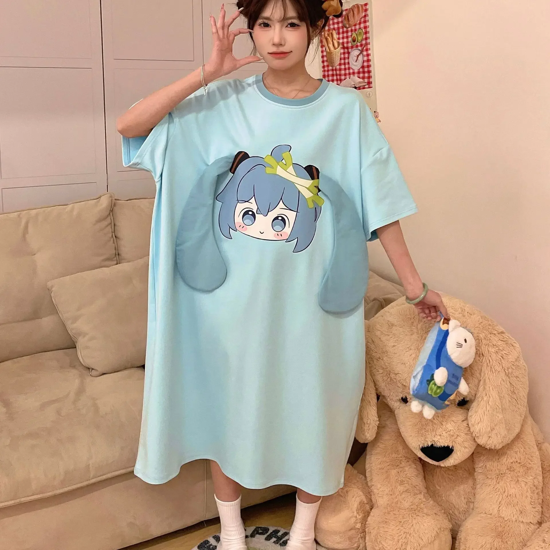 Anime Kawaii Hatsune Miku Long Home Suit Pajamas Womens Summer Short Sleeve Kagamine Rin Pure Cotton Cute Student Night Dress
Anime Kawaii Hatsune Miku Long Home Suit Pajamas Womens Summer Short Sleeve Kagamine Rin Pure Cotton Cute Student Night Dress