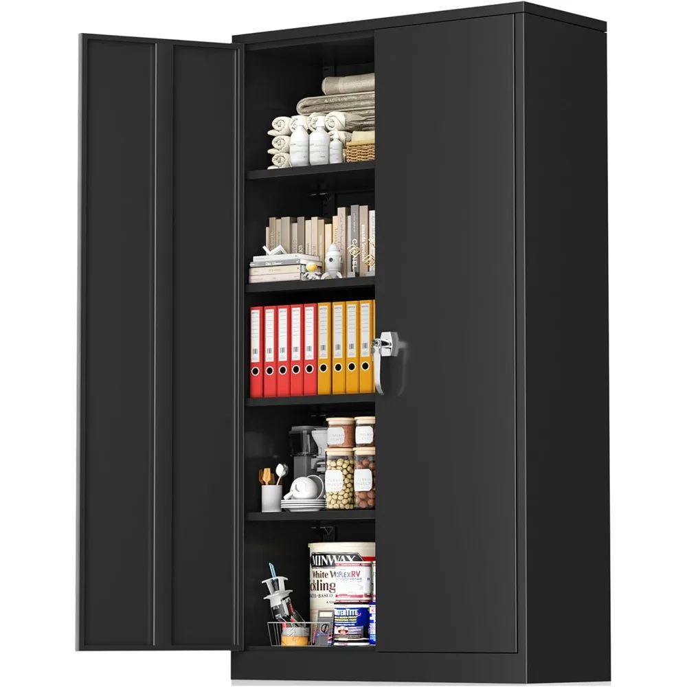 Metal Storage Cabinet with Lock, 72” Black Garage Storage Cabinet with Doors and Shelves, Tall Lockable File &Tool
Metal Storage Cabinet with Lock, 72” Black Garage Storage Cabinet with Doors and Shelves, Tall Lockable File &Tool