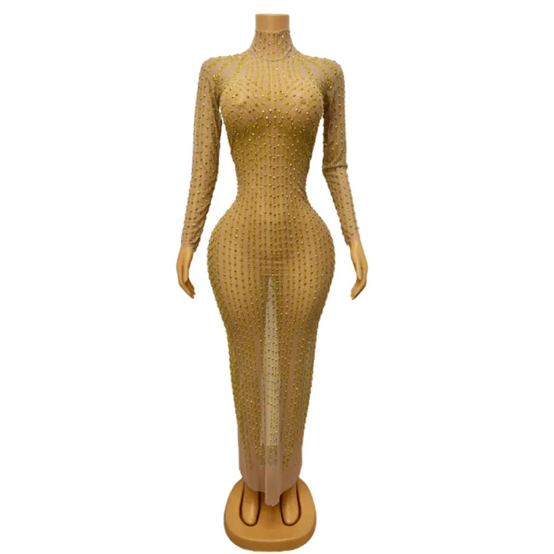 Gold Rhinestones Transparent Mesh Long Dress Women Prom Celebrate Birthday Evening Party Outfit Singer Model Show Stage Costume
Gold Rhinestones Transparent Mesh Long Dress Women Prom Celebrate Birthday Evening Party Outfit Singer Model Show Stage Costume